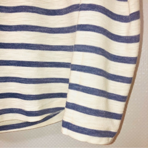 J Crew Long Sleeve Scoop Neck Striped Pullover Cotton Top XS 0-2 Blue/Cream - Picture 4 of 15